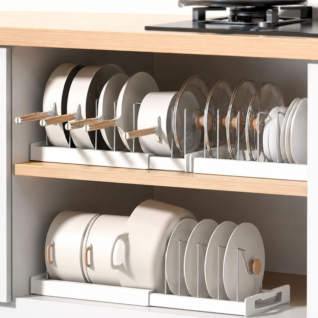Expandable Pot & Pan Organizer for Kitchen Cabinets
