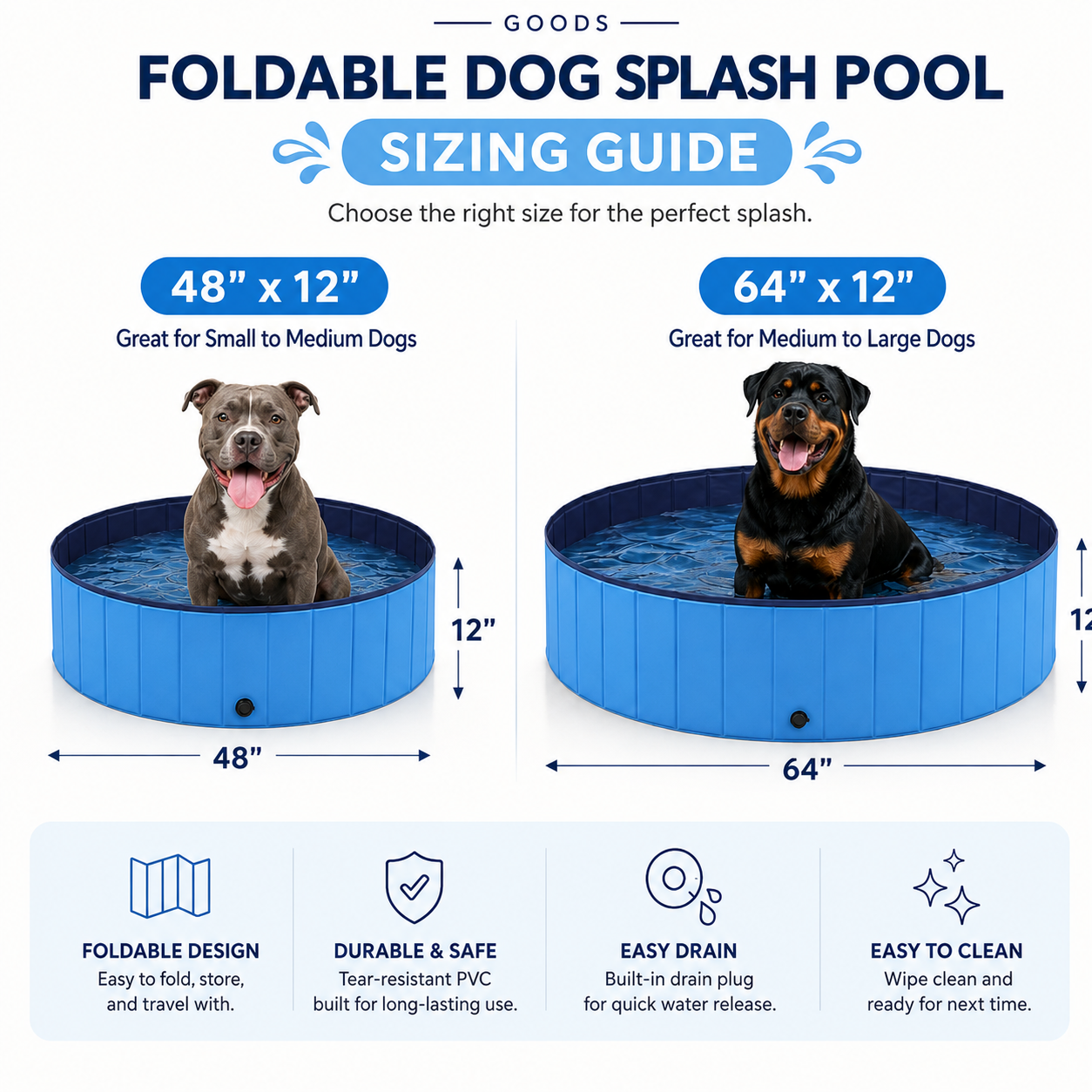 Summer Foldable Dog Pool for All Dog Sizes | Cozio Goods